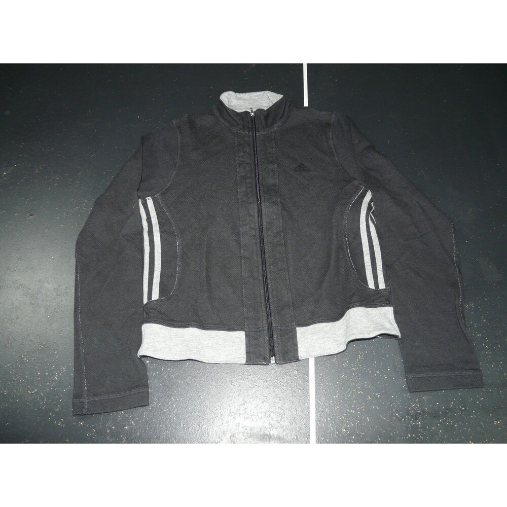 Vintage Adidas Track Jacket Sweatshirt Full Zip Black 100% Cotton Women's Medium